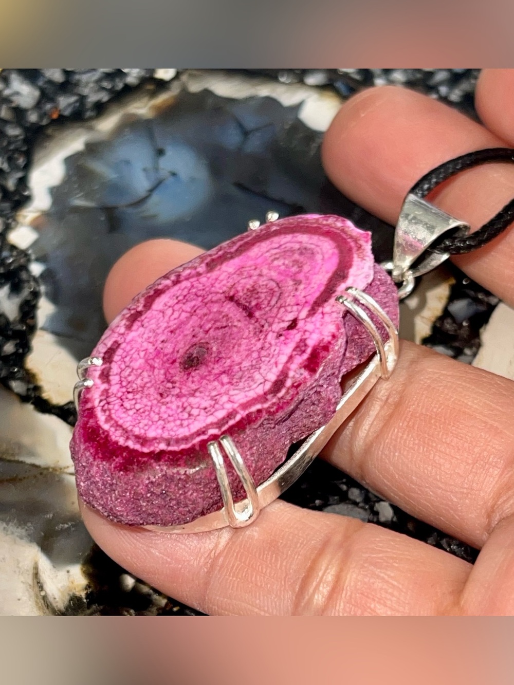 Pink Solar Quartz Druzy Pendant 2 1/4”